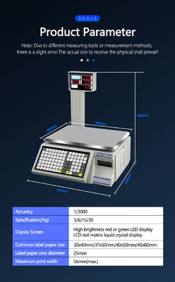 SHW-TMC 15kg Druckbarcode Tabellenwaage mit ABS-Plastik-/Edelstahlplatte