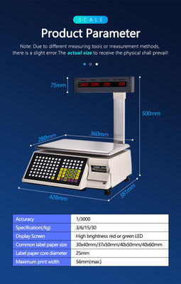 Erweiterte Druckbarcode-Tischwaage SHW-TMB 30kg mit AC 100-240V/DC21V Leistung